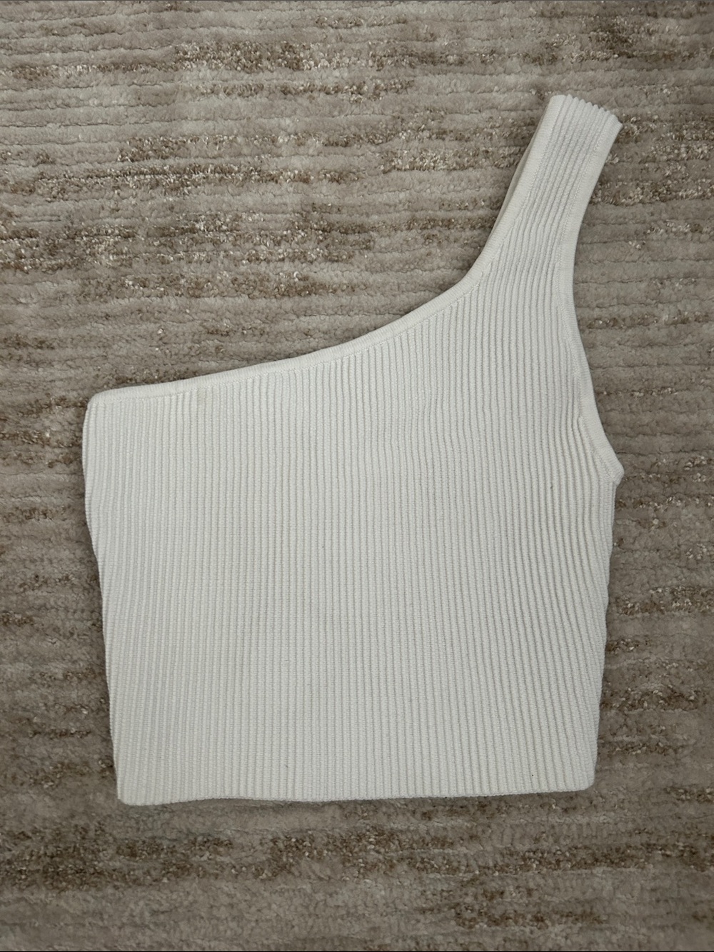 Babaton One-Shoulder White Ribbed Crop Top